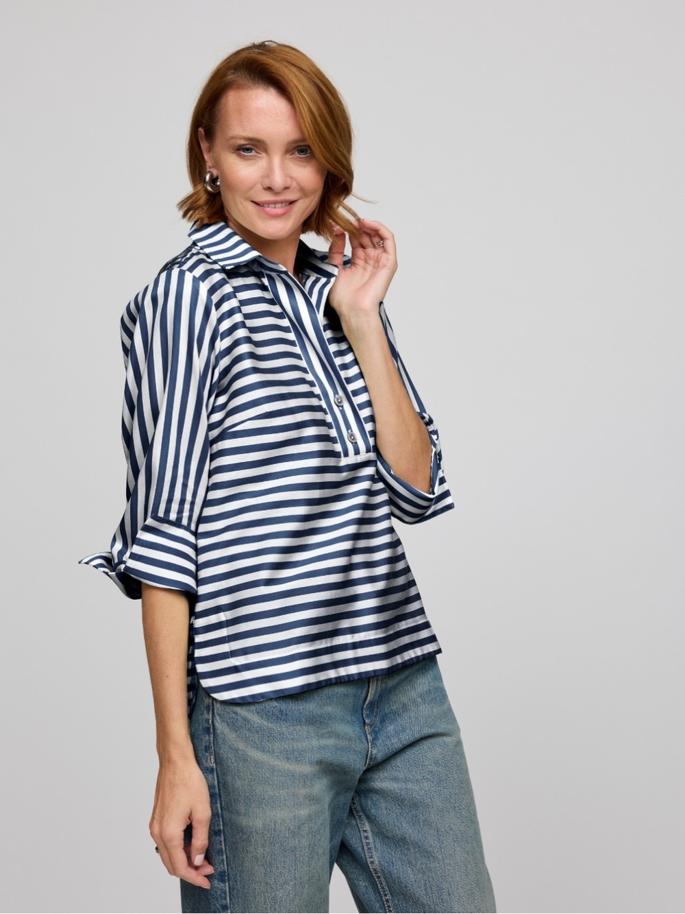 Hinson Wu XL Aileen Top Stripe Gingham Designer Modern Everyday Luxury Cotton